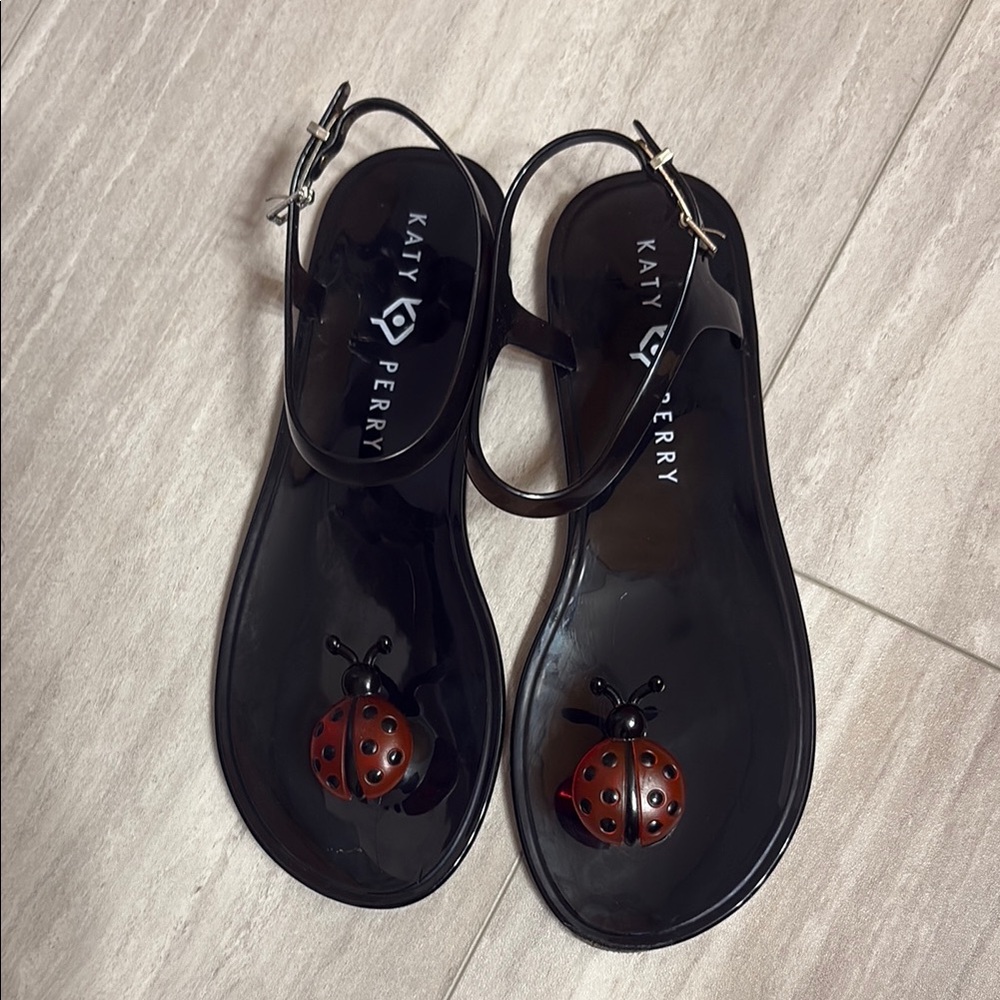 Katy Perry Black Sandals with Red Ladybug